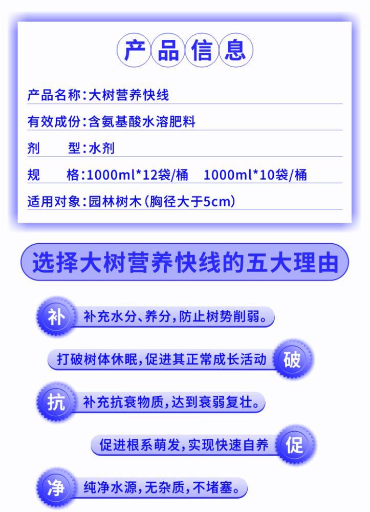大树全元素营养吊袋液 促进生根提高成活 树木吊吊针液输液袋
